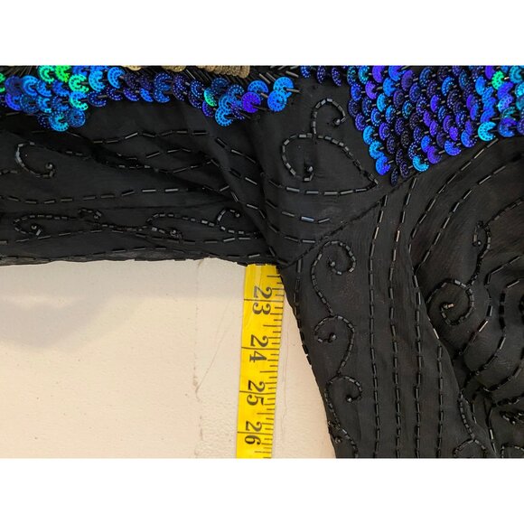 Jakelin Designs Sequin Embellished Silk Jacket Black Gold & Blue Size 2X - Picture 8 of 10